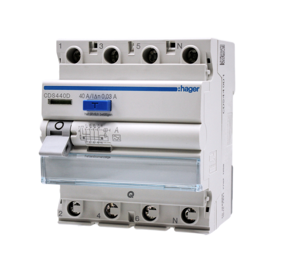 Hager FI-Schutzschalter CDS440D 400V 40A 30mA 4-polig QC